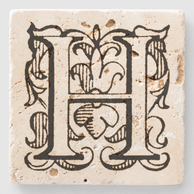 Vintage Fleur de Lis Monogram 'H' Stenunderlägg (Framsidan)