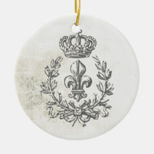 Vintage Fleur de Lis och Krona-prydnad Julgransprydnad Keramik
