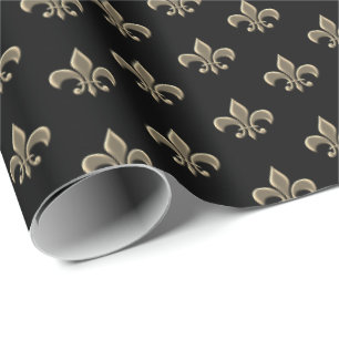 Vintage Fleur de Lis Petite Black Fransk Presentpapper