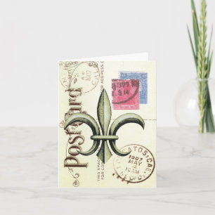 Vintage-Fleur de Lis postage-notecard Kort