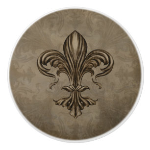 Vintage Fleur-de-lis Sepia Knopp