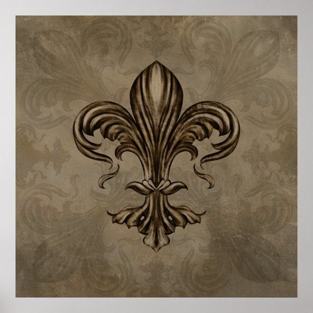 Vintage Fleur-de-lis Sepia Poster (Framsidan)
