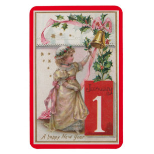 Vintage flicka 1 januari magnet
