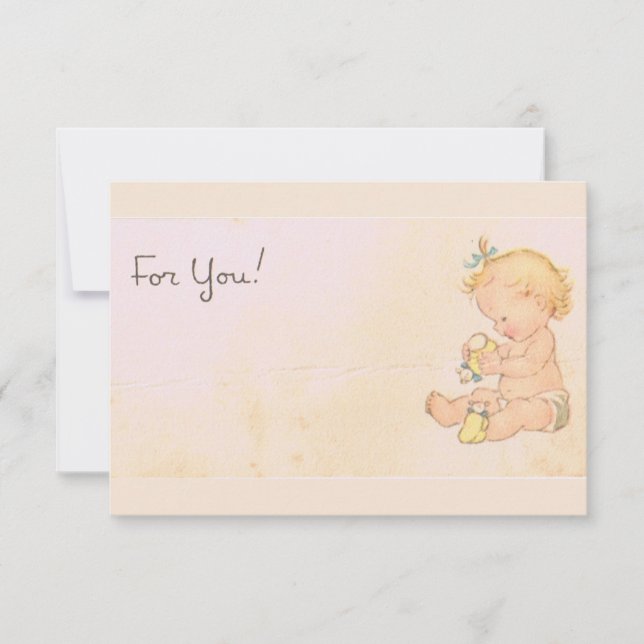 Vintage Flicka Baby Shower Inbjudningar (Framsida)