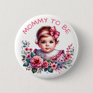 Vintage Flicka BebisShower Mamma skall Knapp