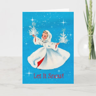 Vintage Flicka Låt Det Snöa Julkort Kort