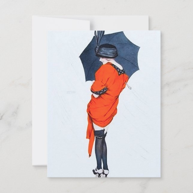 Vintage flicka med paraplyinbjudningar inbjudningar (Framsida)