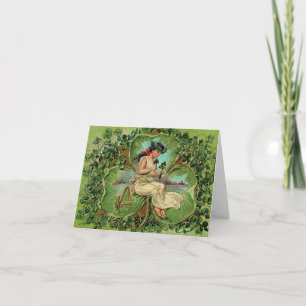 Vintage Flicka med Shamrocks Kort