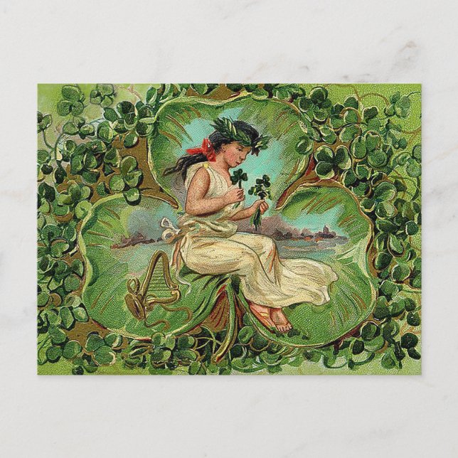 Vintage flicka med Shamrocks Vykort (Framsida)