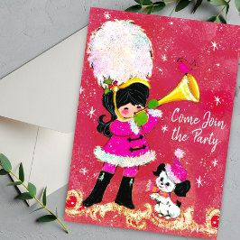 Vintage flicka och hund jul nytt år inbjudningar