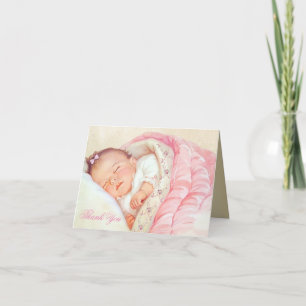 Vintage flicka rosa guld baby shower tack kort