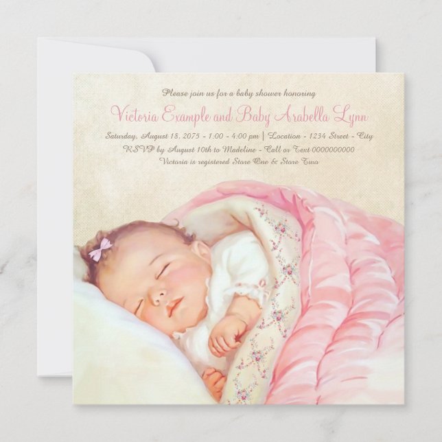 Vintage Flicka Shower Inbjudningar (Framsida)