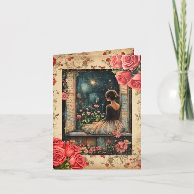 Vintage flicka Valentine Flat Semesterkort Helgkort (Framsida)