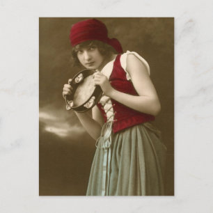 Vintage-flicka Vykort