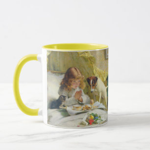 Vintage Flickan som ber med katt & hund Konst Susp Mugg