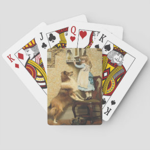 Vintage Flickor och Sheltie Hund Konst Hemlig plat Casinokort