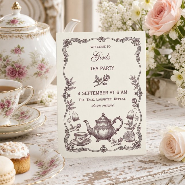 Vintage flickor Teasalong Inbjudningar (#TeaParty #VintageTeaParty #GirlsTeaParty #Cottagecore #ShabbyChic #TeaAesthetic#PartyIdeas#Feminine)