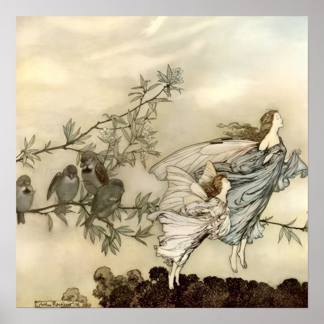 Vintage Flies Fairy Girls av Arthur Rackham Poster (Framsidan)