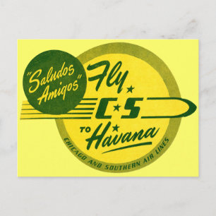 Vintage Flight to Havana Vykort