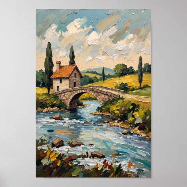 Vintage flodbro landsbygdskonst poster (Framsidan)