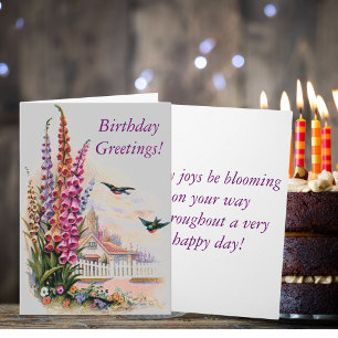 Vintage Flora Birthday Greetings Kort
