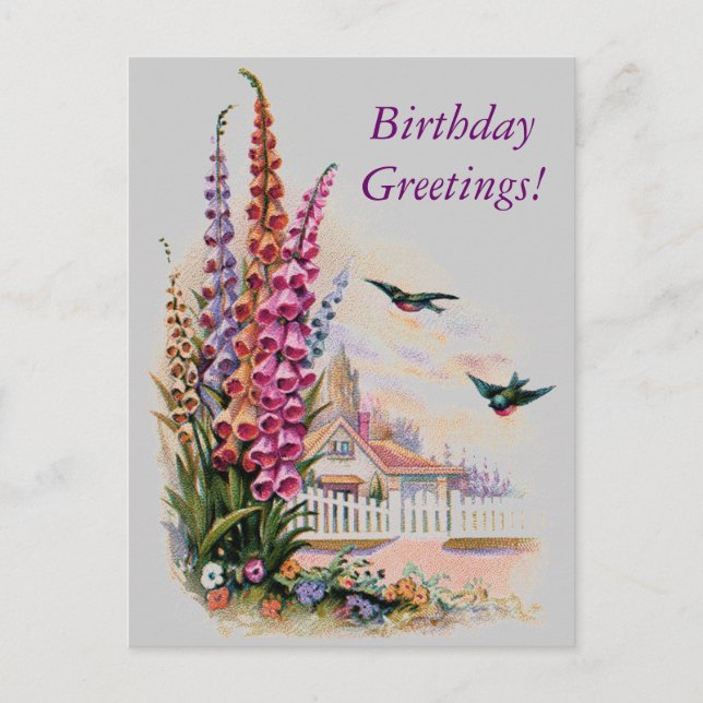 Vintage Flora Birthday Greetings Vykort (Framsida)