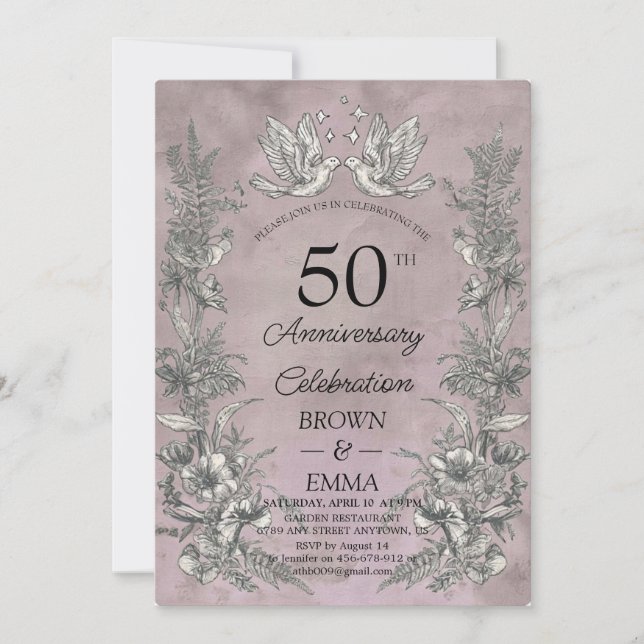 Vintage Floral 50th Wedding Anniversary Invitation Inbjudningar (Framsida)