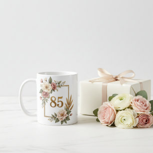 Vintage Floral 85-årsdag Anpassat Namn Kaffemugg
