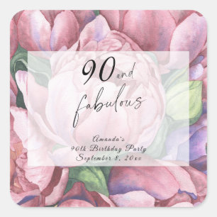 Vintage Floral 90-årsfest Fyrkantigt Klistermärke