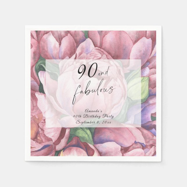 Vintage Floral 90-årsfest  Pappersservett (Framsidan)