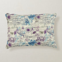 Vintage Floral Accent Pillow – Shabby Chic Purple 