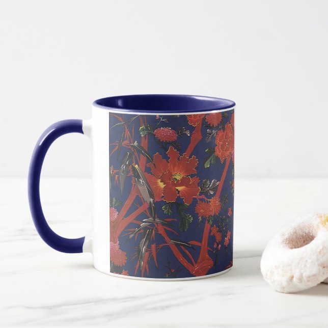 Vintage floral Art Deco, trädgårdsblommor Mugg (Med munk)