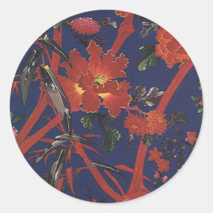 Vintage Floral Art Deco, Trädgårdsblommor Runt Klistermärke