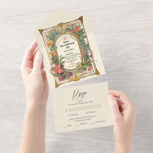 Vintage Floral Art Nouveau Bröllop (Avrivbar del)