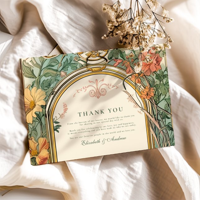 Vintage Floral Art Nouveau Bröllop Tack Kort (Skapare uppladdad)