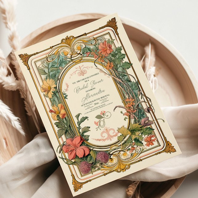 Vintage Floral Art Nouveau Bröllopsdusch Inbjudningar (Skapare uppladdad)