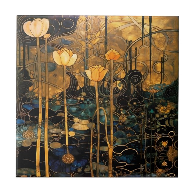 Vintage Floral Art Nouveau Ceramic Tile Kakelplatta (Framsidan)