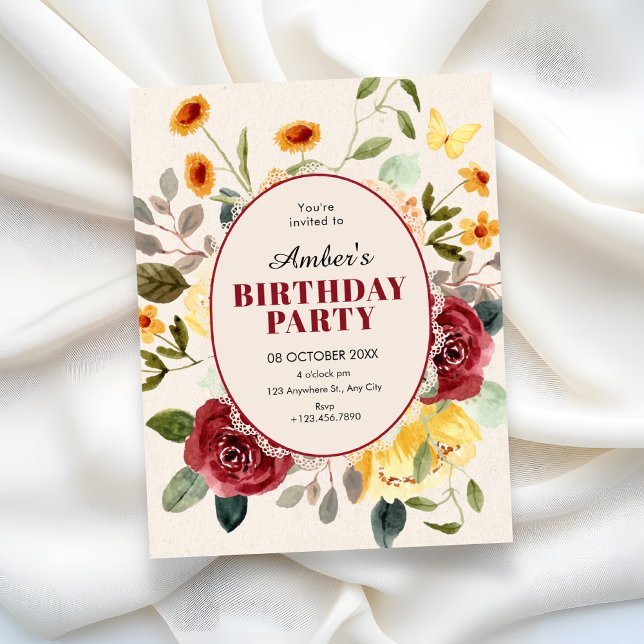 Vintage floral birthday inbjudningar (Skapare uppladdad)