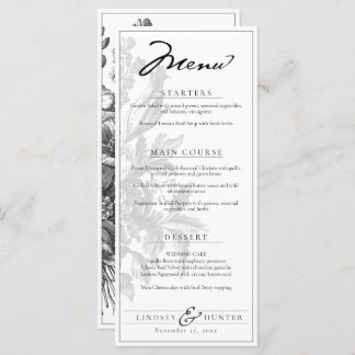 Vintage Floral Black & White Romantic Wedding Meny