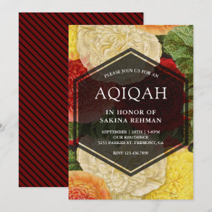 Vintage Floral Bloom Geometric Aqeeqah Aqiqah Inbjudningar
