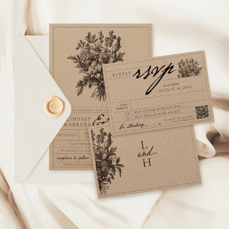 Vintage Floral Boho Rustic Kraft Formal Wedding OSA Kort