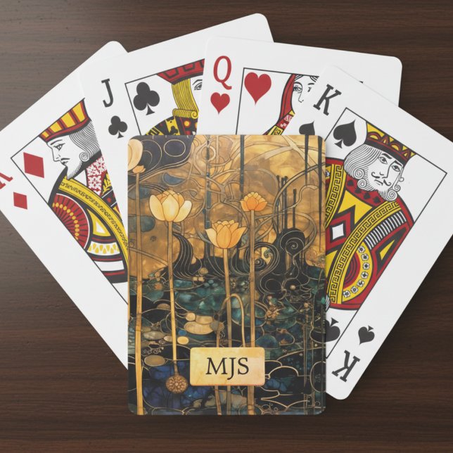 Vintage Floral Casinokort (elegant Art Nouveau floral poker playing cards with personalized monogram)