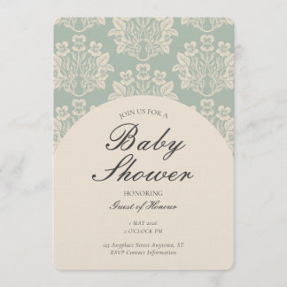 Vintage Floral Damask Baby Shower Cyan Beige Inbjudningar