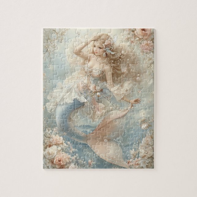 Vintage Floral Fantasy Mermaid Pastel Nostalgia Pussel (Vertikal)