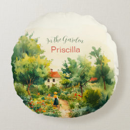 Vintage Floral Garden Throw Pillow Rund Kudde