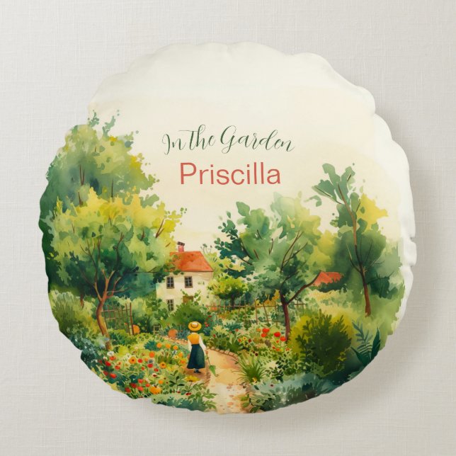 Vintage Floral Garden Throw Pillow Rund Kudde (Framsidan)