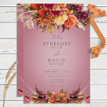 Vintage Floral Jewel Fuchsia Wedding Invitation Inbjudningar<br><div class="desc">This vintage wedding invitation design features beautiful fuchsia, gold, rust, white, and peach floral arrangements with dry grasses on a distressed dusty fuchsia pink background, which has a faintly cracked, aged appearance. These rich, jewel tones are perfect for summer and fall weddings. Created by Simply Farmhouse Press. This design is...</div>