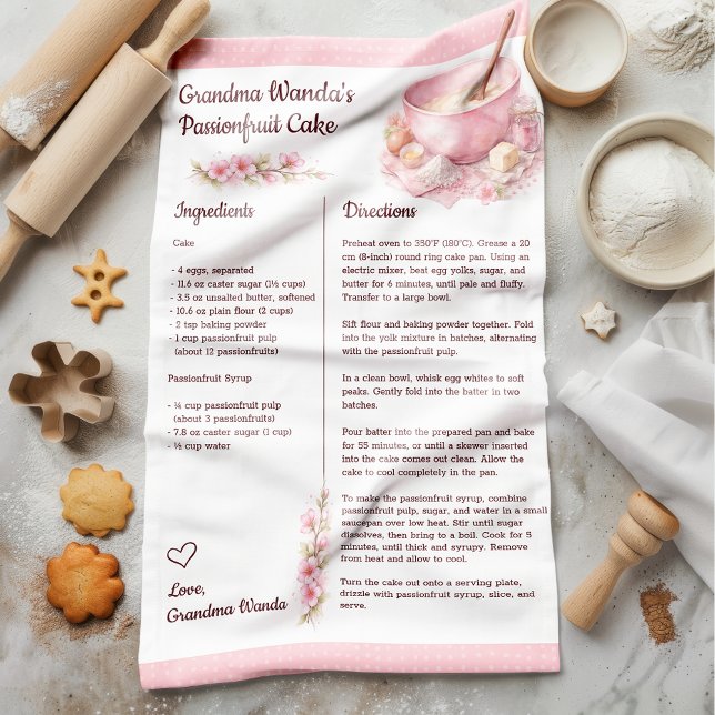 Vintage Floral Kitchen Recipe Keepsake  Kökshandduk (Turn a cherished recipe into a timeless keepsake with this beautiful custom recipe tea towel. )