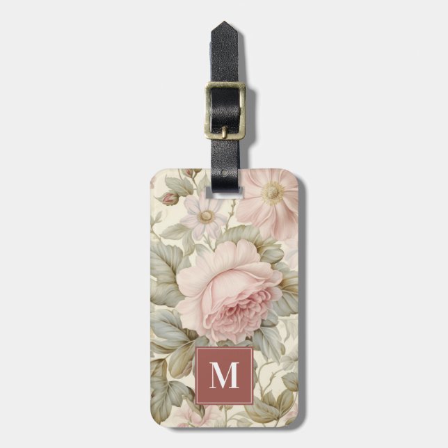 Vintage Floral Luggage Tag Bagagebricka (Vertikal Framsida)
