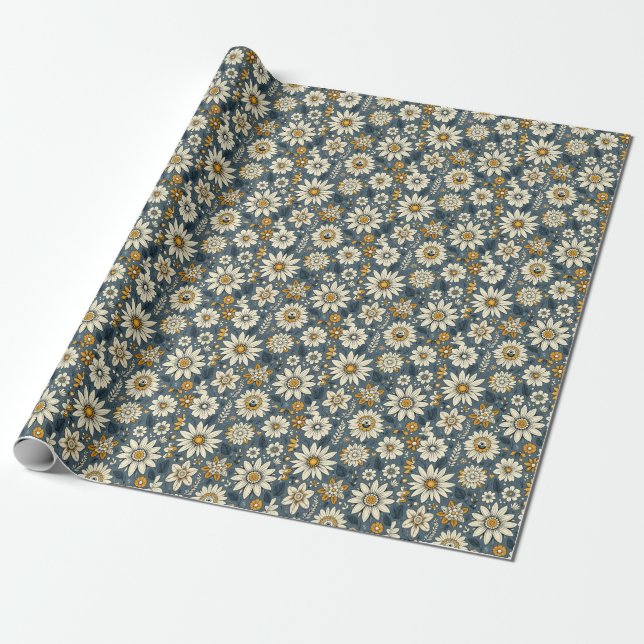 Vintage Floral Pattern Presentpapper (Utrullad)